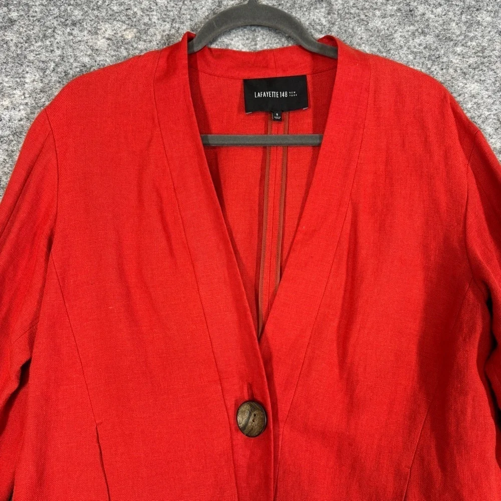 Lafayette 148 Red Linen Lagenlook One Button Blazer Jacket Lightweight  Size S - Picture 4 of 15